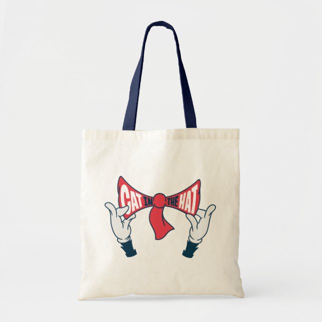 Cat In the Hat | Cat Text Bow Tie Tote Bag (Front)