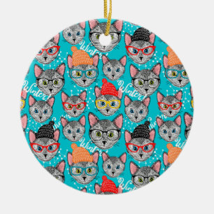 Cat in the hat ceramic ornament