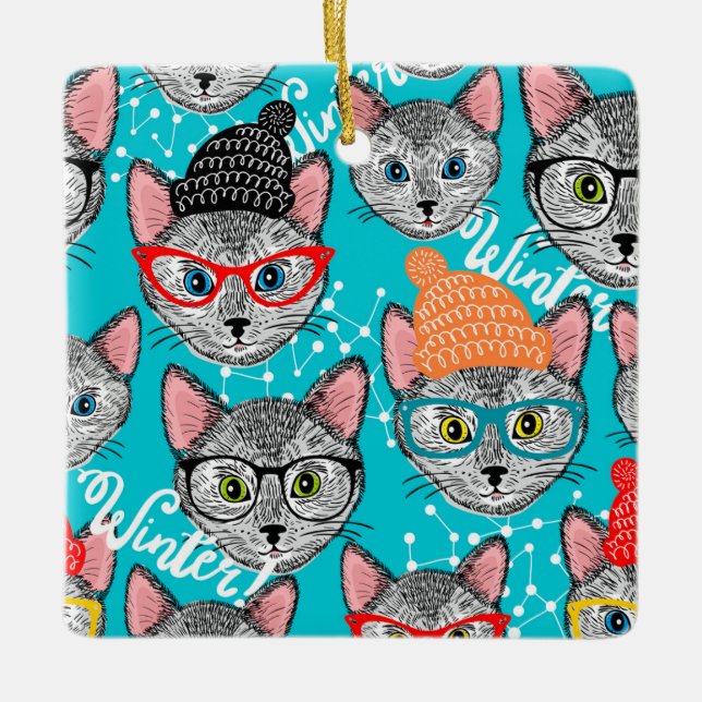 Cat in the hat ceramic ornament (Front)