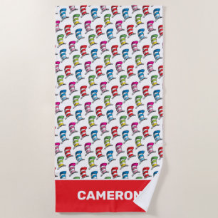 Cat In The Hat Colourful Hat Pattern Beach Towel