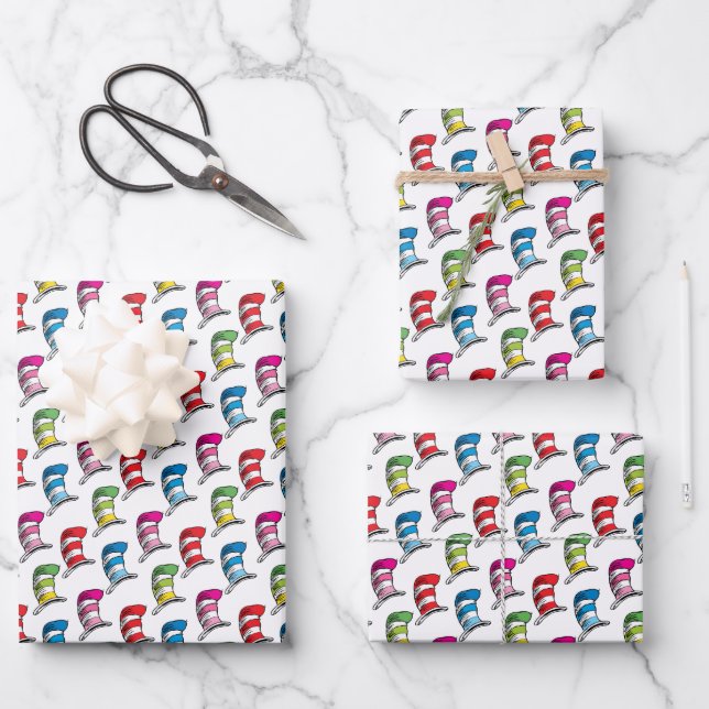 Cat In The Hat Colourful Hat Pattern Wrapping Paper Sheet (Front)