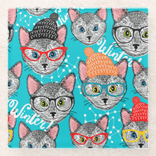 Cat in the hat glass coaster