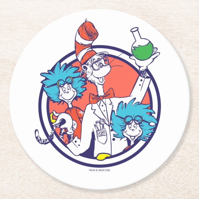 Cat in the Hat & Lab Tech One Lab Tech Two Round Paper Coaster (Front)