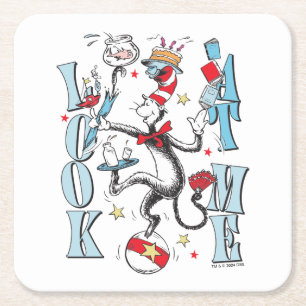 Cat In the Hat Look At Me Square Paper Coaster