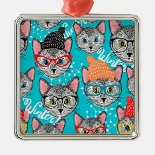 Cat in the hat metal ornament