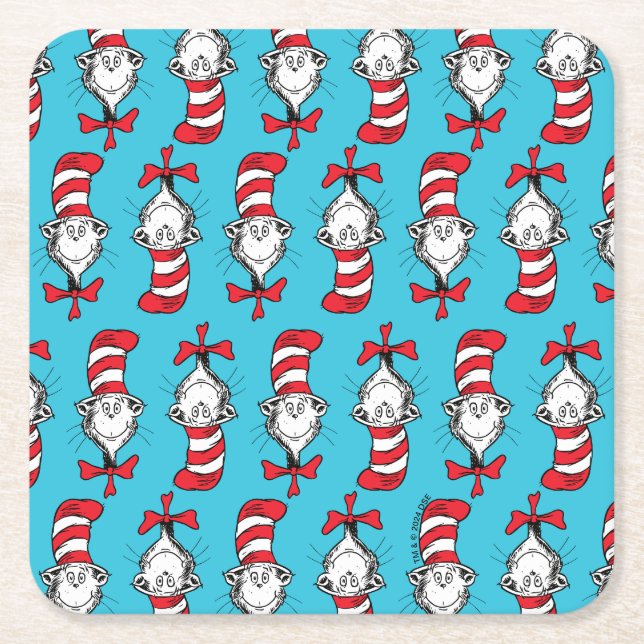 Cat In The Hat Pattern Square Paper Coaster (Front)