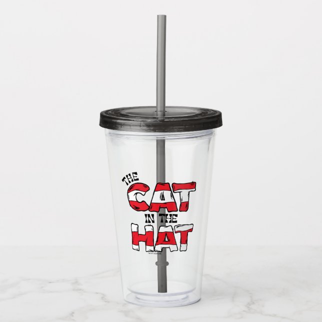 Cat In the Hat | Red & White Striped Text Acrylic Tumbler (Front)