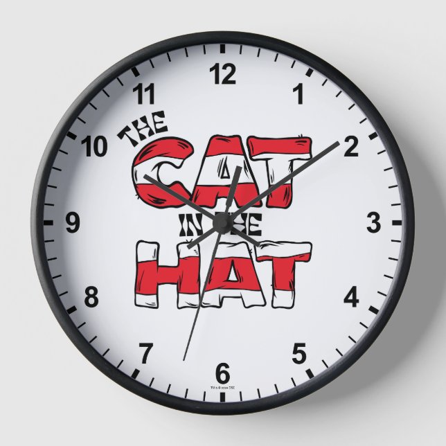 Cat In the Hat | Red & White Striped Text Clock (Front)