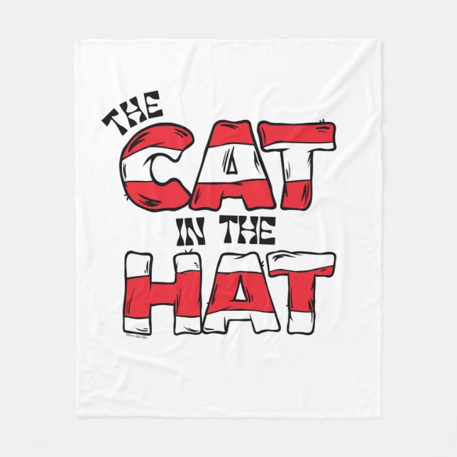 Cat In the Hat | Red & White Striped Text Fleece Blanket (Front)