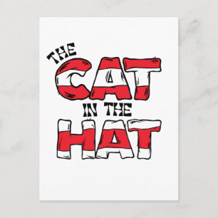 Cat In the Hat   Red & White Striped Text Postcard