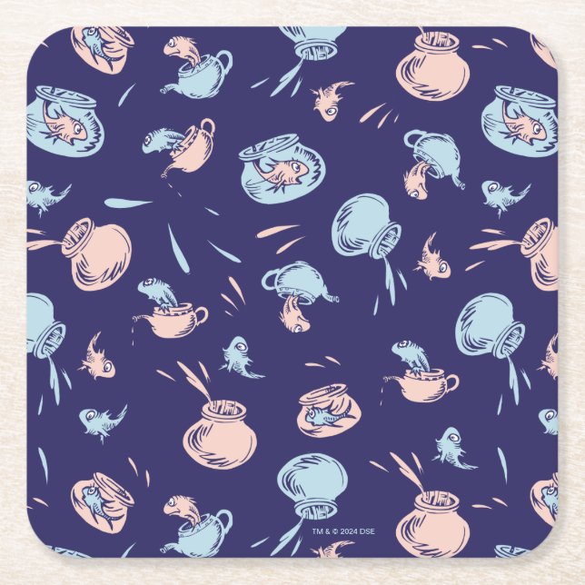 Cat In The Hat | The Fish Pattern Square Paper Coaster (Front)