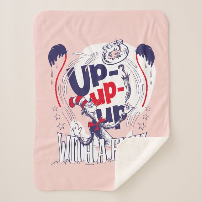 Cat In the Hat | Up-Up-Up With A Fish Sherpa Blanket (Front)