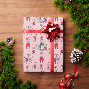 Cat In The Hat   With Kids Pattern Wrapping Paper