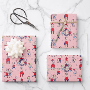 Cat In The Hat   With Kids Pattern Wrapping Paper Sheet