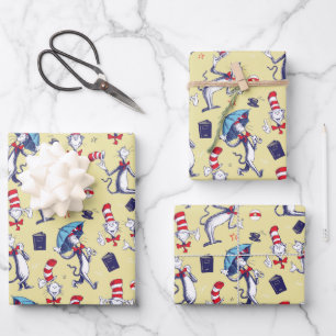 Cat In The Hat   Yellow Pattern Wrapping Paper Sheet