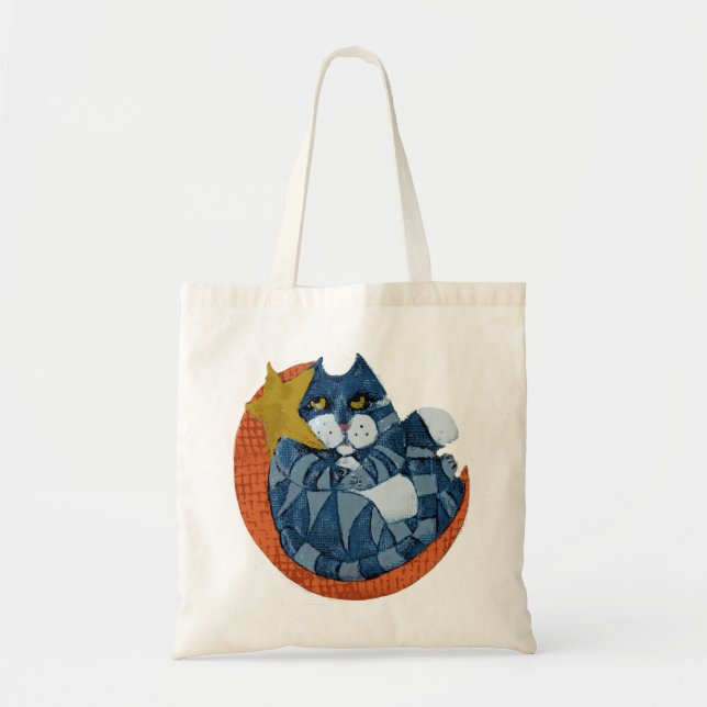 cat in the moon cat lover gifts tote bag (Front)