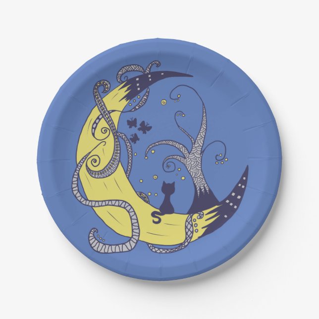 Cat in the moon  paper plate (Front)