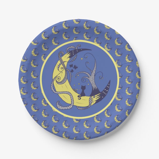 Cat in the moon paper plate (Front)
