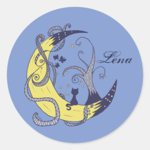 Cat in the moon , personalized classic round sticker