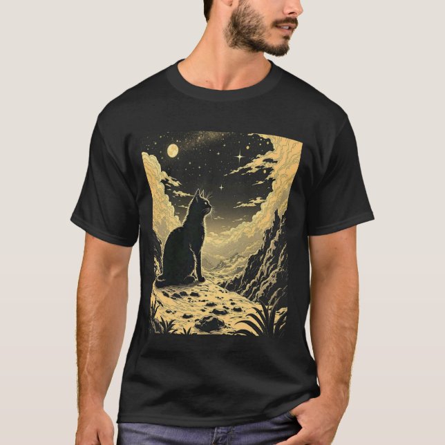 Cat In The Mountains Moonlight T-Shirt (Front)