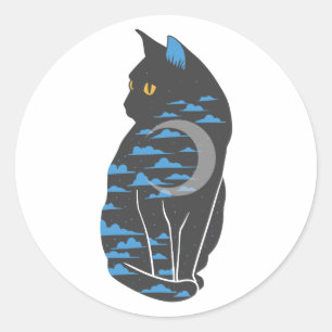 Cat in the night silhouette - Choose back colour Classic Round Sticker