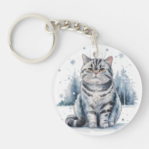 Cat in the Snow 1 Round Acrylic Keychain