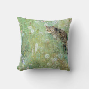 Cat in the Summer Meadow, Bruno Liljefors Cushion
