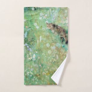Cat in the Summer Meadow, Bruno Liljefors Hand Towel