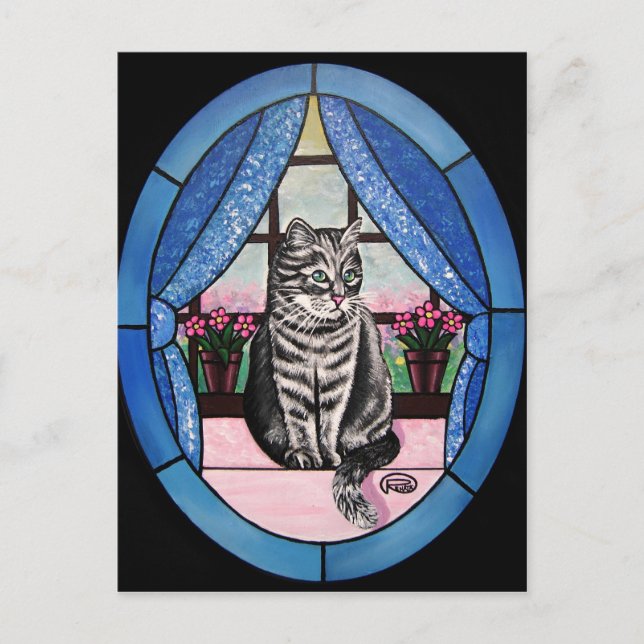 Cat in the window postcard (Front)