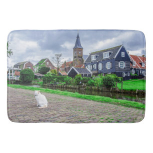 Cat in traditional fishing village bath mat