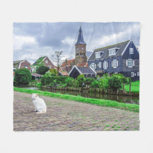 Cat in traditional fishing village fleece blanket