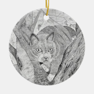 Cat in Tree Ceramic Ornament
