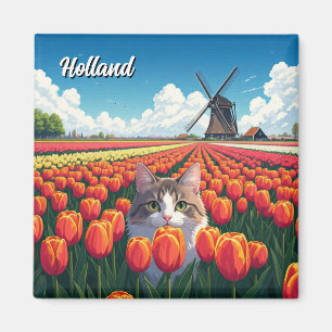 Cat in Tulip Fields Holland Netherlands Magnet
