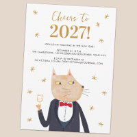 Cat in Tuxedo New Year's Eve Party Invitation