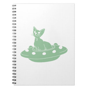 Cat in Ufo - Choose background colour Notebook