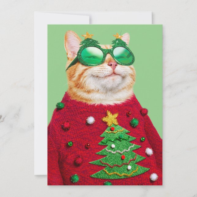 Cat in Ugly Christmas Sweater Invitation (Front)