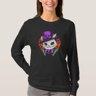 Cat In Vampire Costume With Bats Wearing Halloween T-Shirt