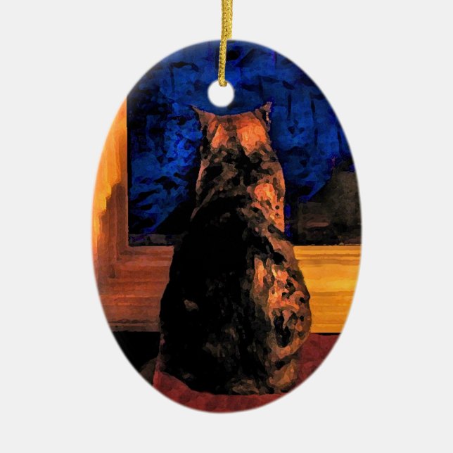 Cat in Window Christmas Ornament (Front)