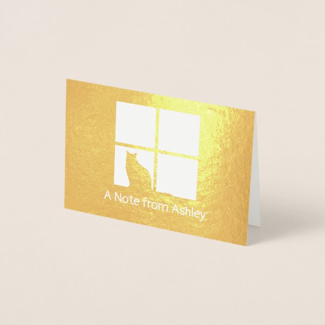 Cat in Window Elegant Unique "A Note From" Folded Foil Card (Front)