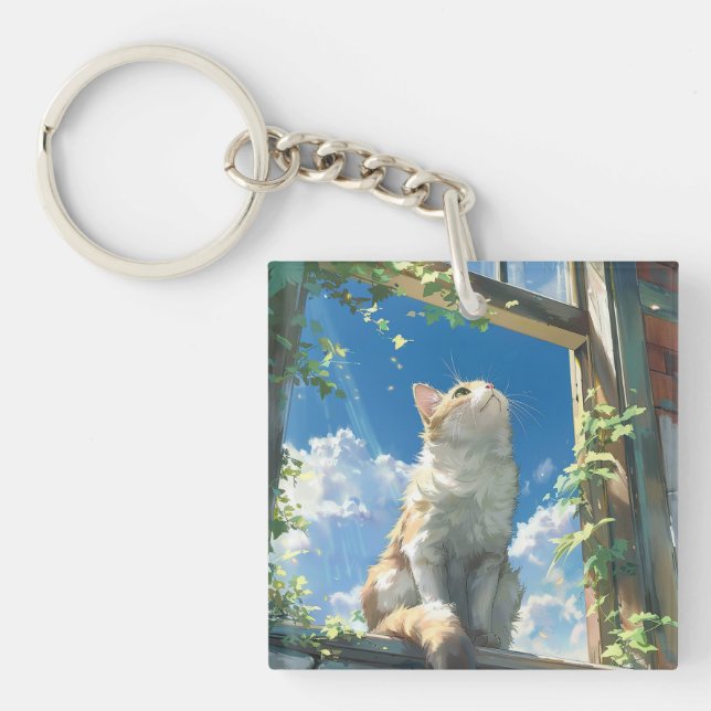 Cat in window key ring (Front)