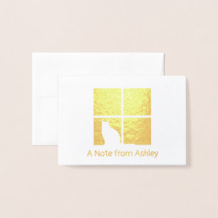 Cat in Window Modern Unique "A Note From" Folded Foil Card