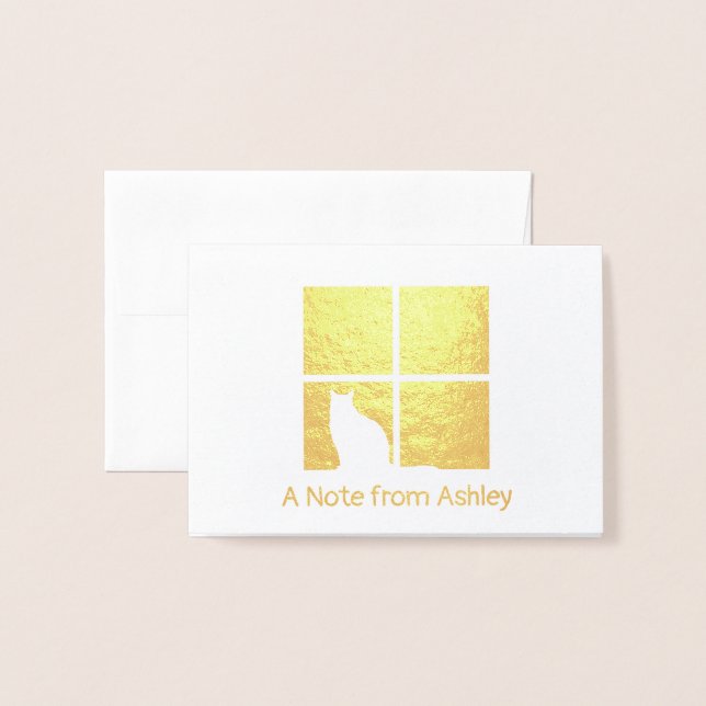 Cat in Window Modern Unique "A Note From" Folded Foil Card (Front With Envelope)