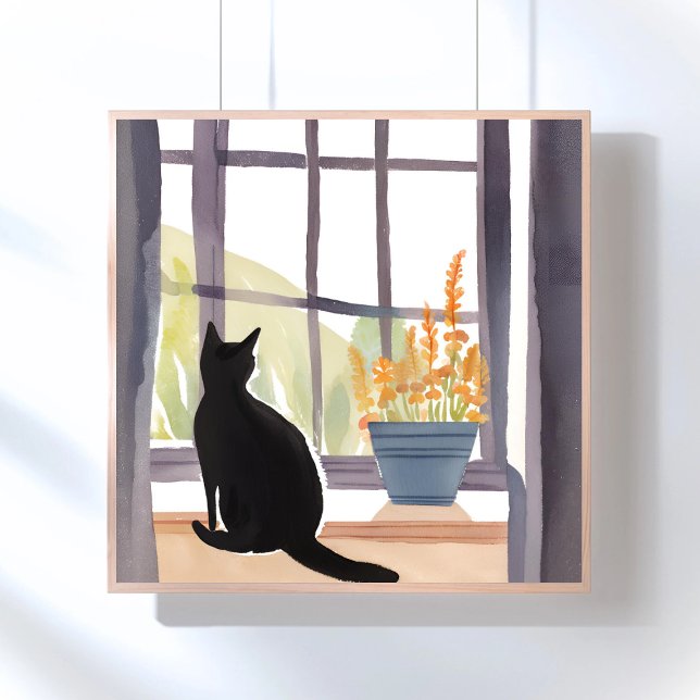 Cat in Windowsill | Silhouette Watercolor  Poster (Creator Uploaded)