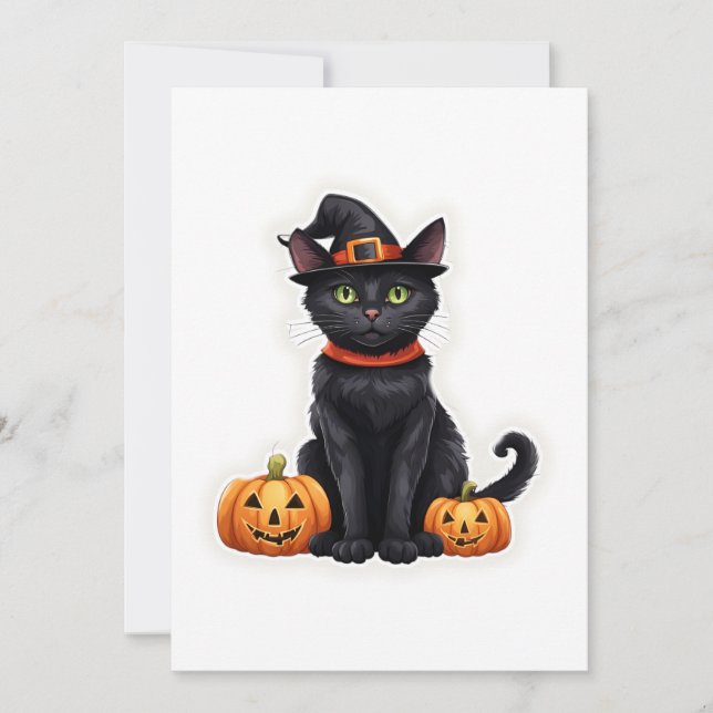 Cat In Witch Costume Holiday Card (Front)