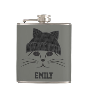 Cat in Wool Hat Hip Flask