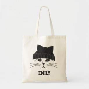 Cat in Wool Hat Personalised Cute Tote Bag