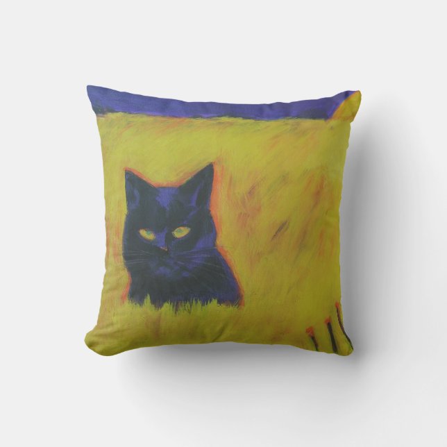 Cat in Yellow Field Outdoor Cushion (Front)