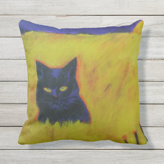 Cat in Yellow Field Outdoor Cushion