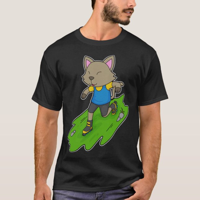 Cat Inline skating Roller skates Sports T-Shirt (Front)
