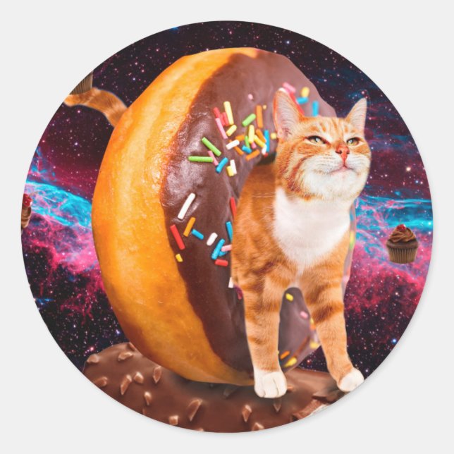 Cat inside a doughnut classic round sticker (Front)